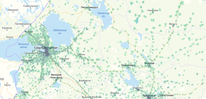 Зона покрытия МТС на карте Улан-Удэ 